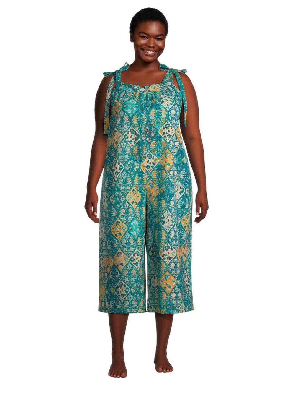 Soerha Teal and Amber Ogee Floral Jumpsuit
